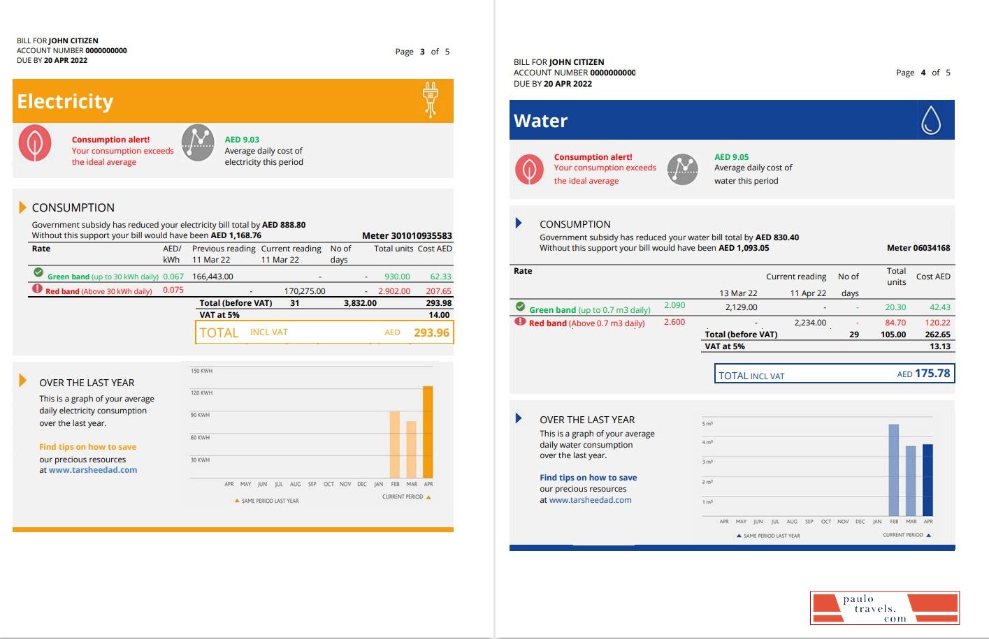 UAE Fujairah Al Ain Distribution Co. Word and PDF utility bill template (5 pages) 3 4